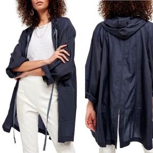 Free People Packable Hooded Raincoat Blue Medium